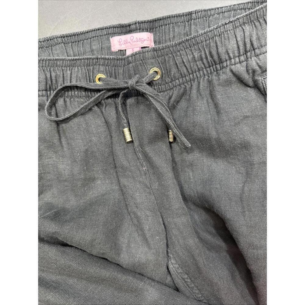 Lilly Pulitzer Linen Casual Pants Organic Black Drawstring Minimalist Designer S